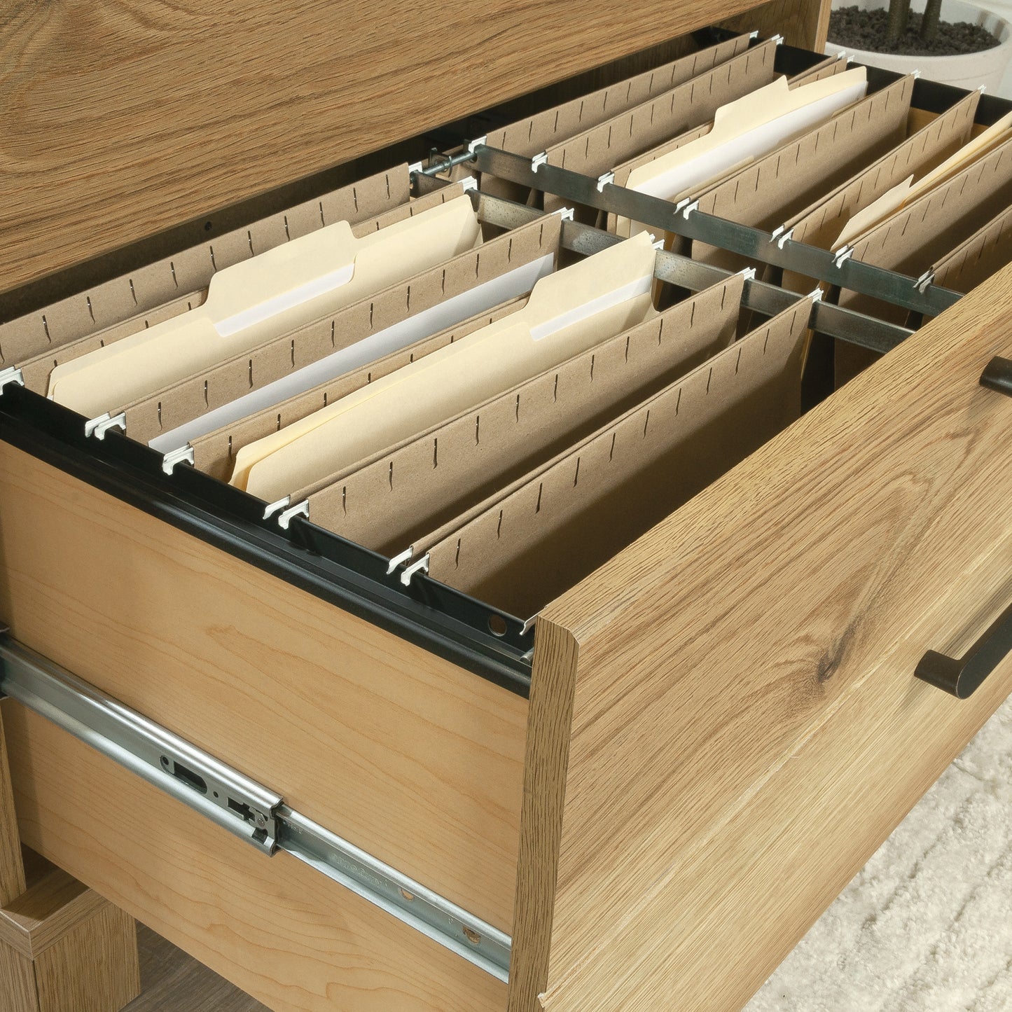 Brown Oak Filing Cabinet - 1-2 Drawer Lateral File