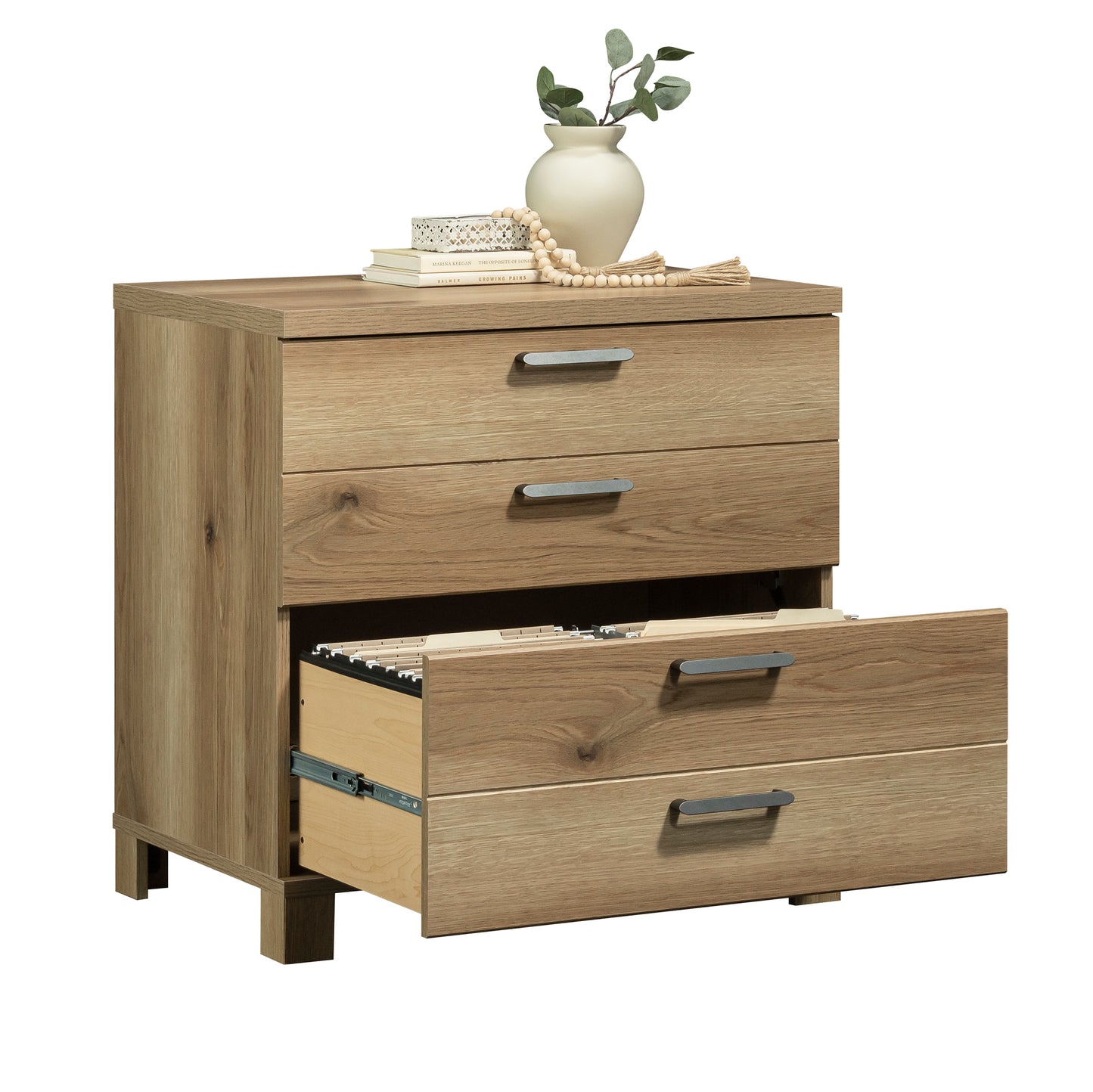 Brown Oak Filing Cabinet - 1-2 Drawer Lateral File