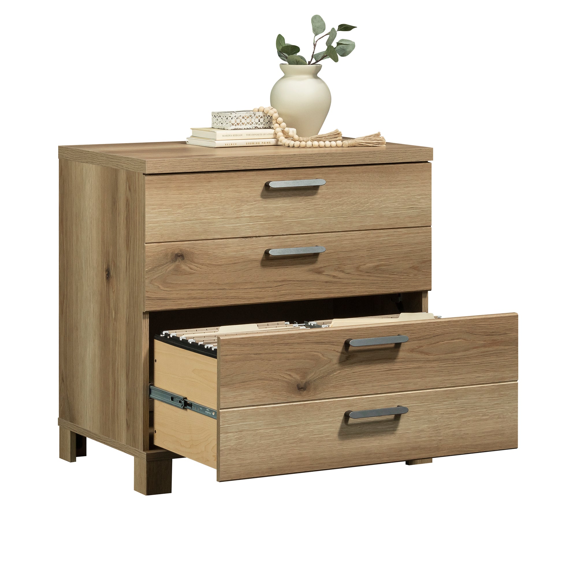 Brown Oak Filing Cabinet - 1-2 Drawer Lateral File
