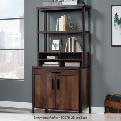 Gray Library Hutch - Adjustable Shelves, Brown Wood
