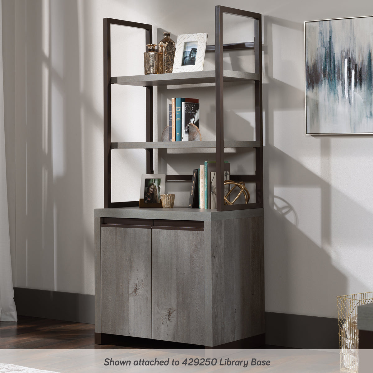 Brown Modern Office Hutch with 2 Shelves