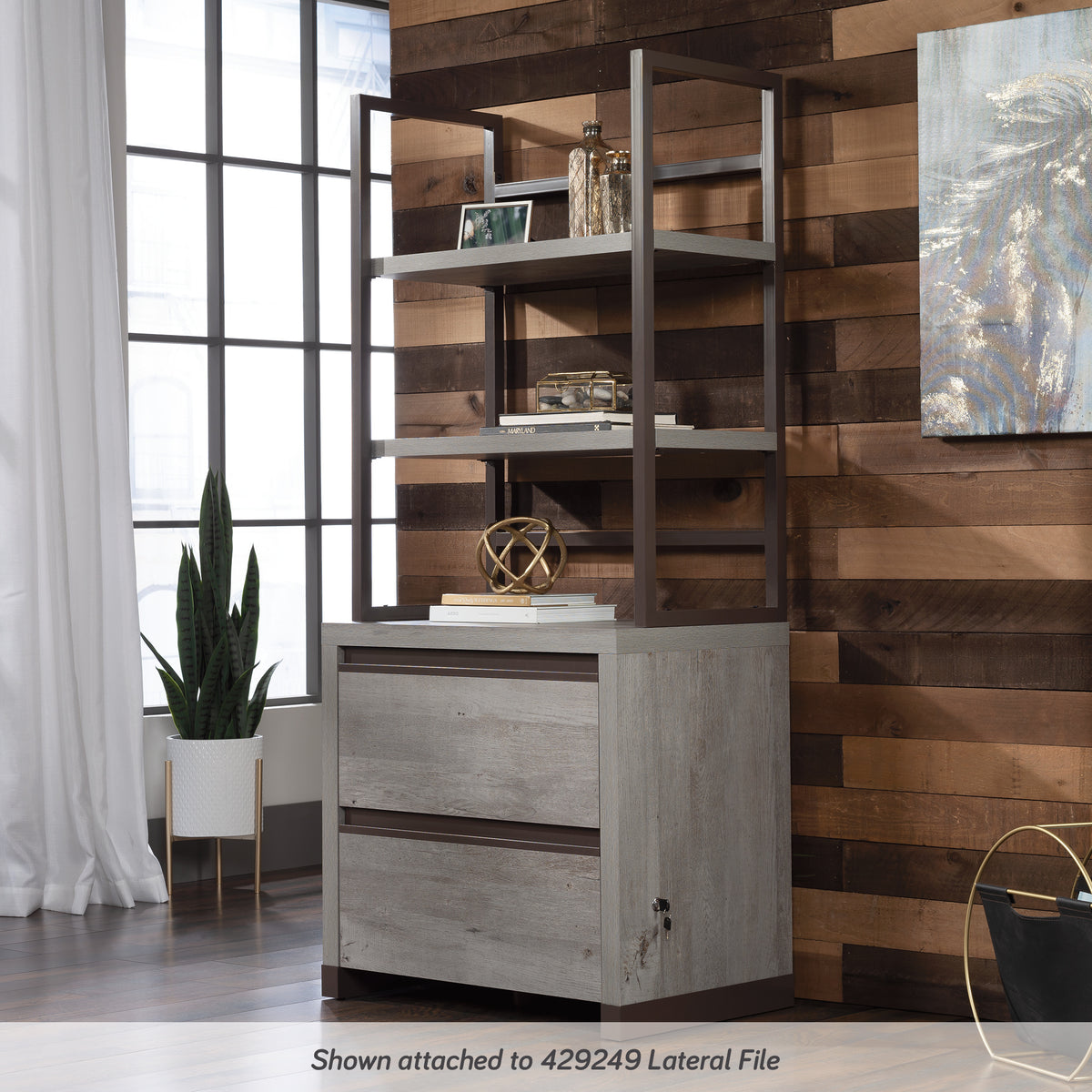 Brown Modern Office Hutch with 2 Shelves