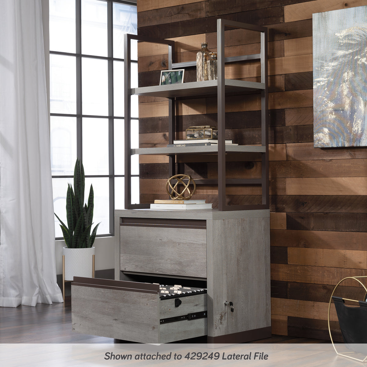 Brown Modern Office Hutch with 2 Shelves