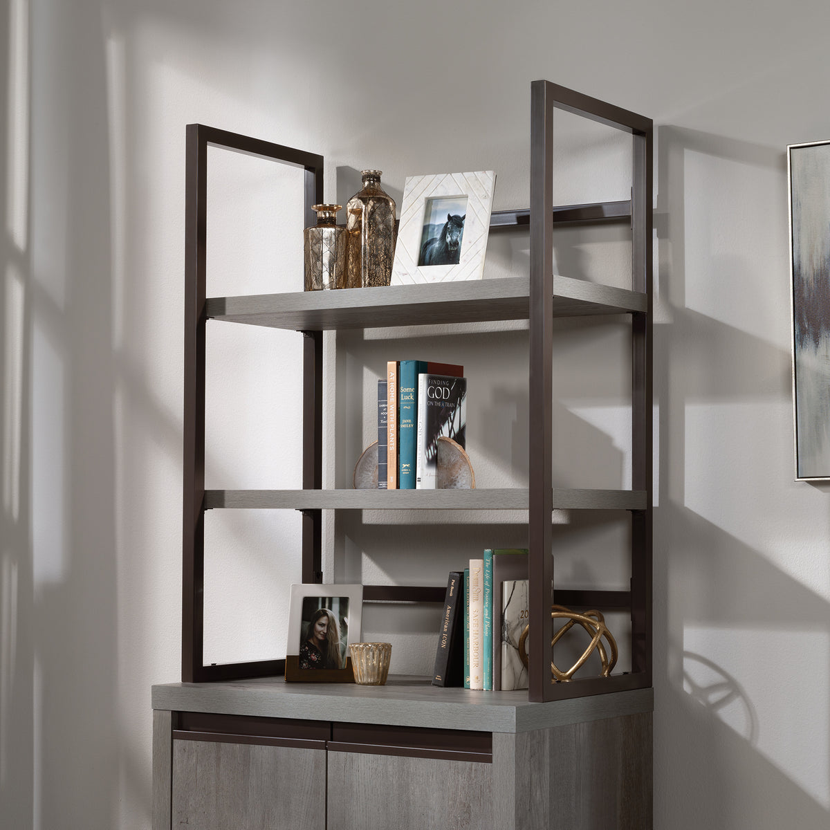 Brown Modern Office Hutch with 2 Shelves