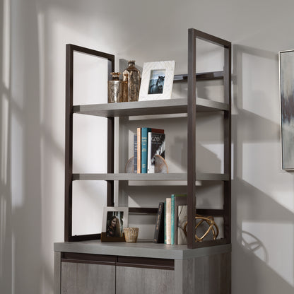 Brown Modern Office Hutch with 2 Shelves