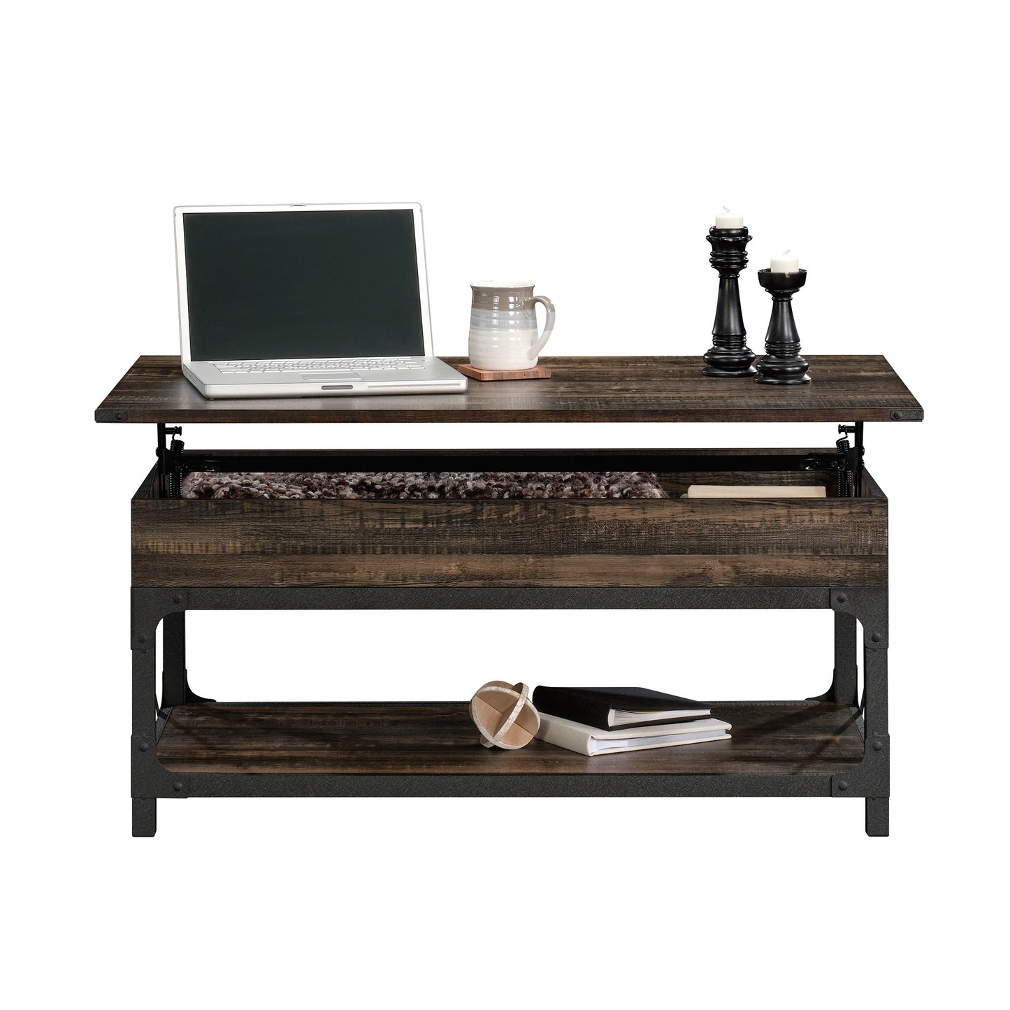 Lift-Top Coffee Table - Brown Industrial Style