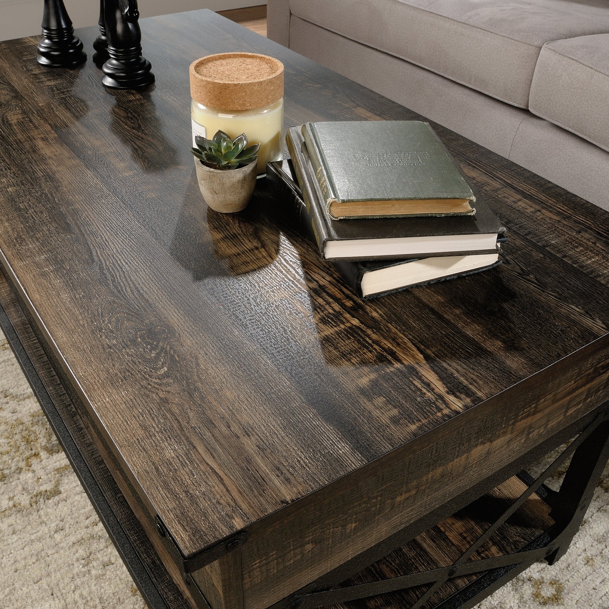 Lift-Top Coffee Table - Brown Industrial Style