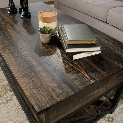 Lift-Top Coffee Table - Brown Industrial Style