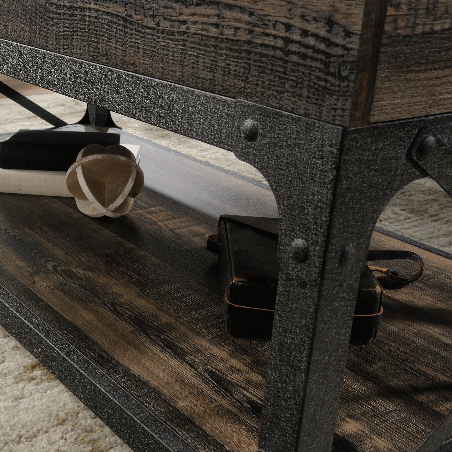 Lift-Top Coffee Table - Brown Industrial Style