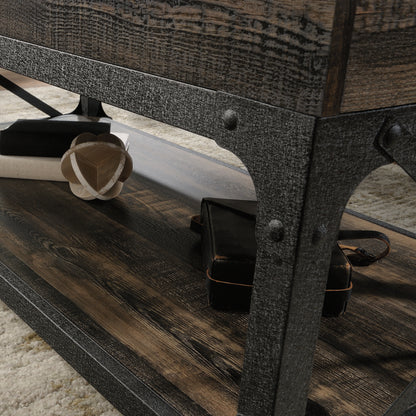 Lift-Top Coffee Table - Brown Industrial Style