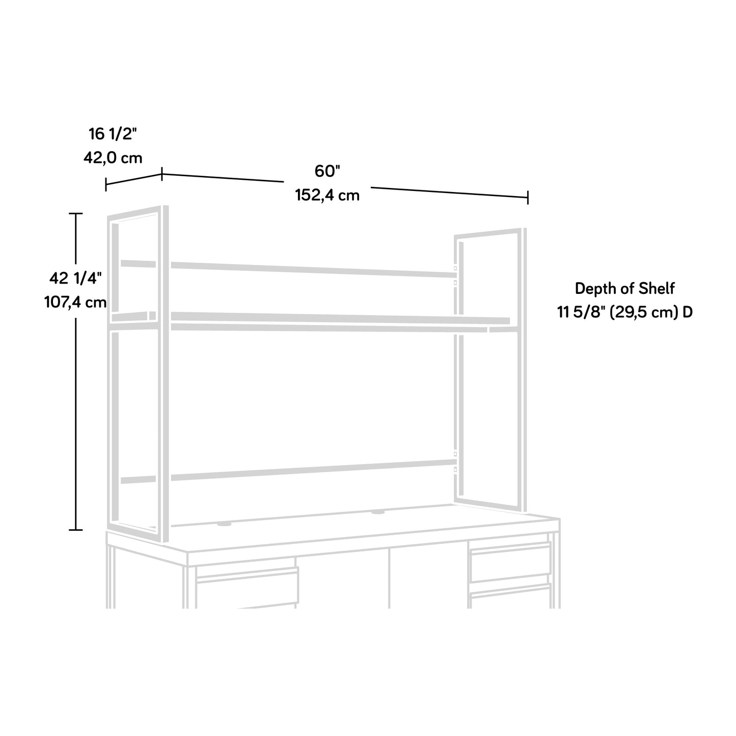 Hutch with 1-Inch Thick Top - Brown Display Shelf