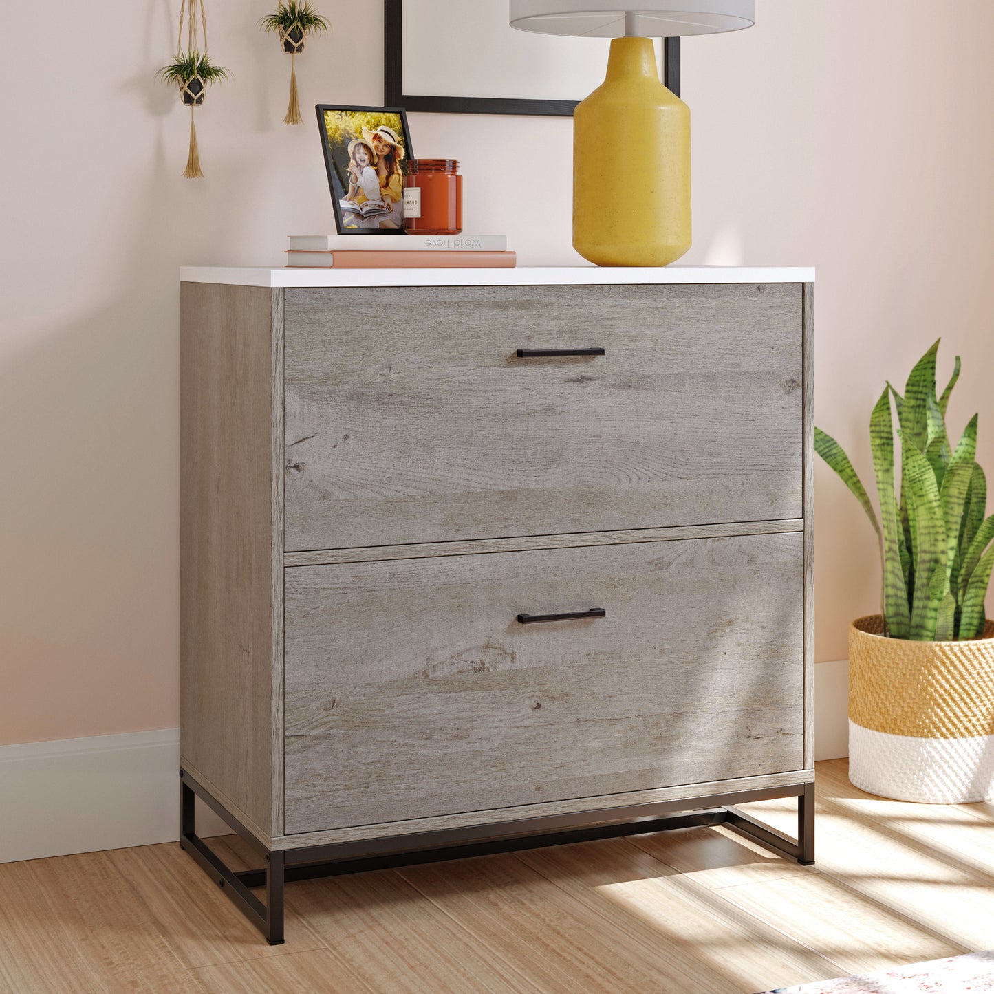 Brown Engineered Wood Filing Cabinet - 1-2 Drawer Office Storage