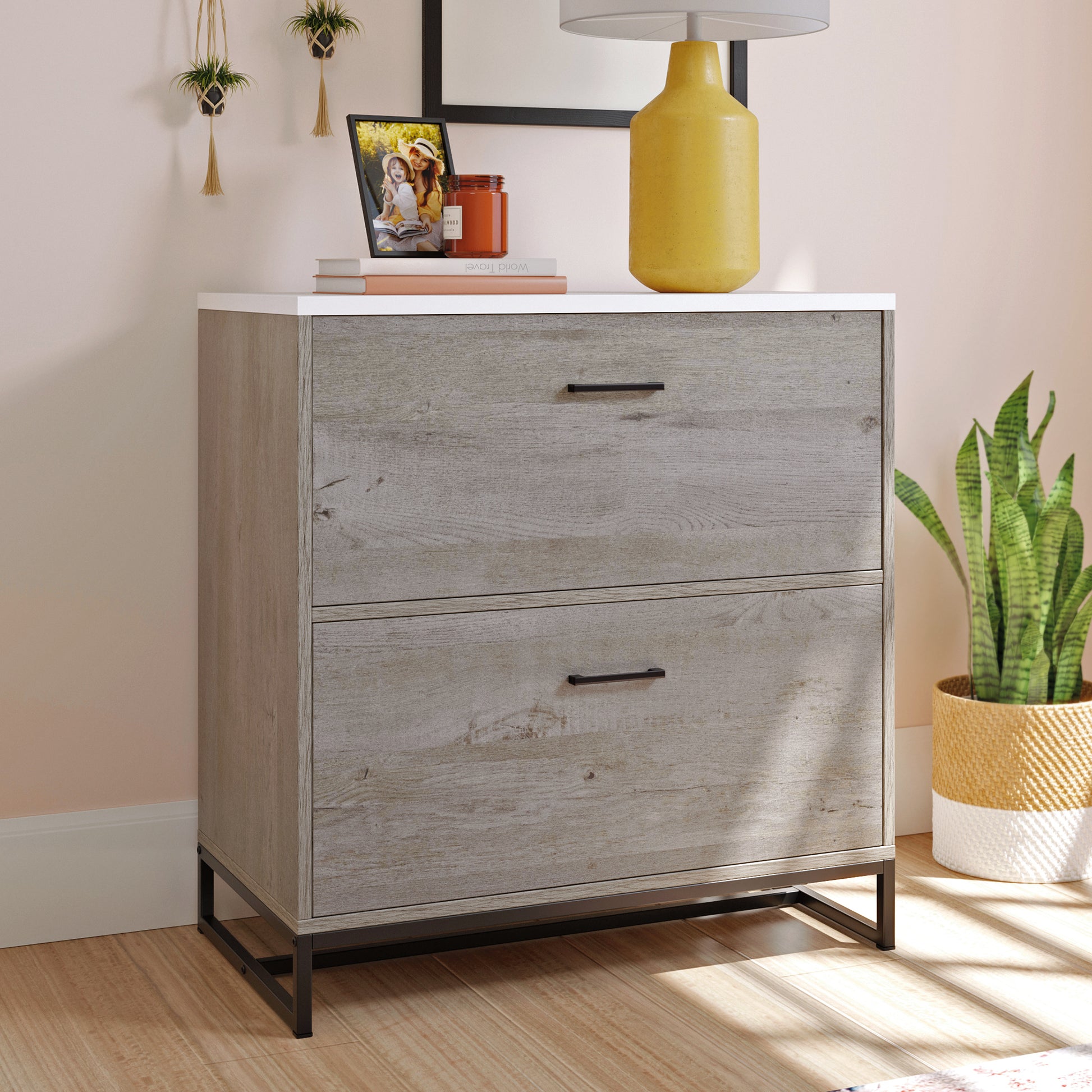 Brown Engineered Wood Filing Cabinet - 1-2 Drawer Office Storage