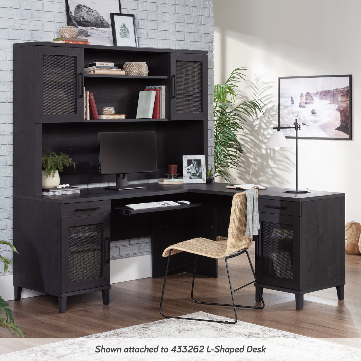Coastal Hutch with Storage - Brown Finish for Living Room