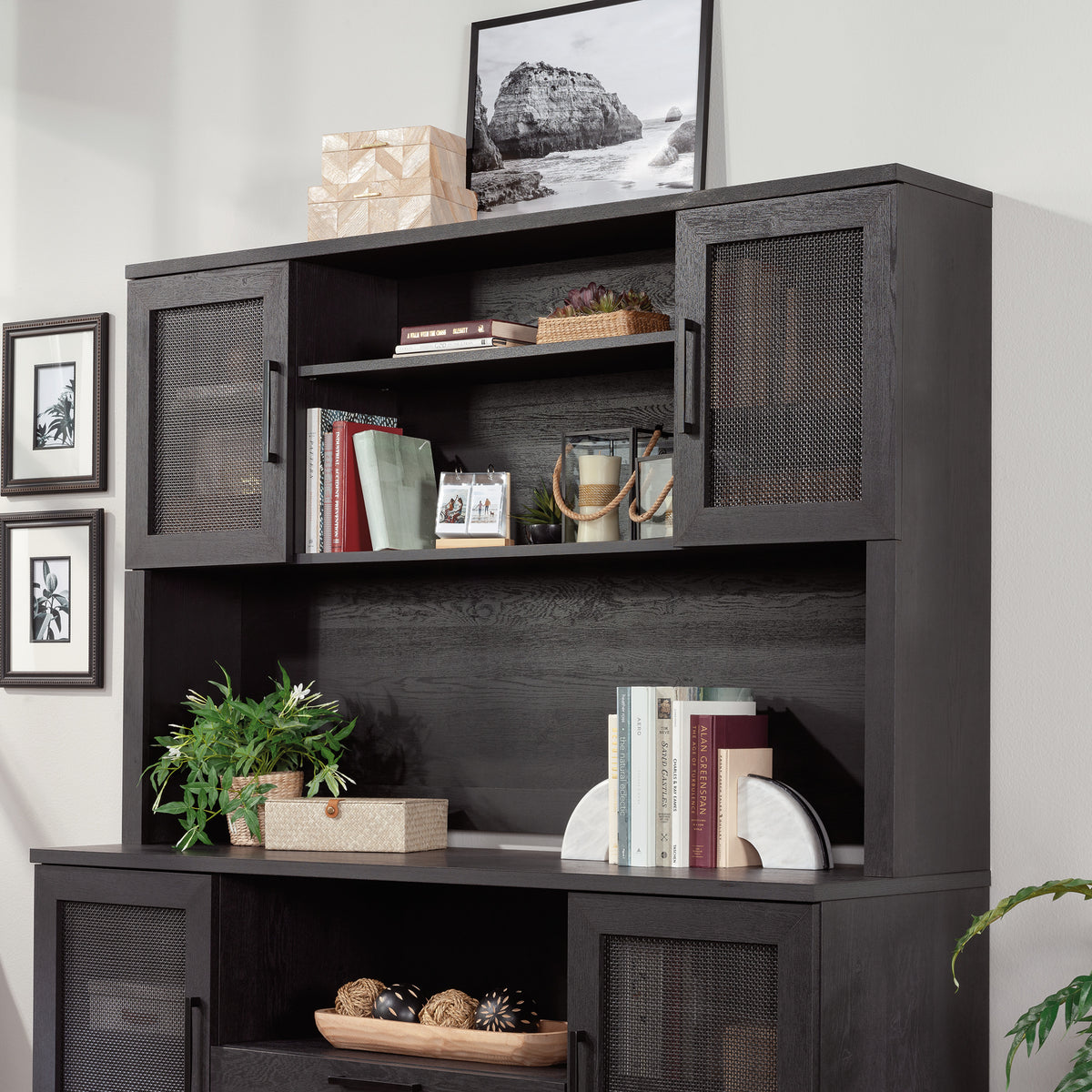 Coastal Hutch with Storage - Brown Finish for Living Room