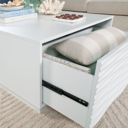 White Coastal Coffee Table with Drawers - 30" Square