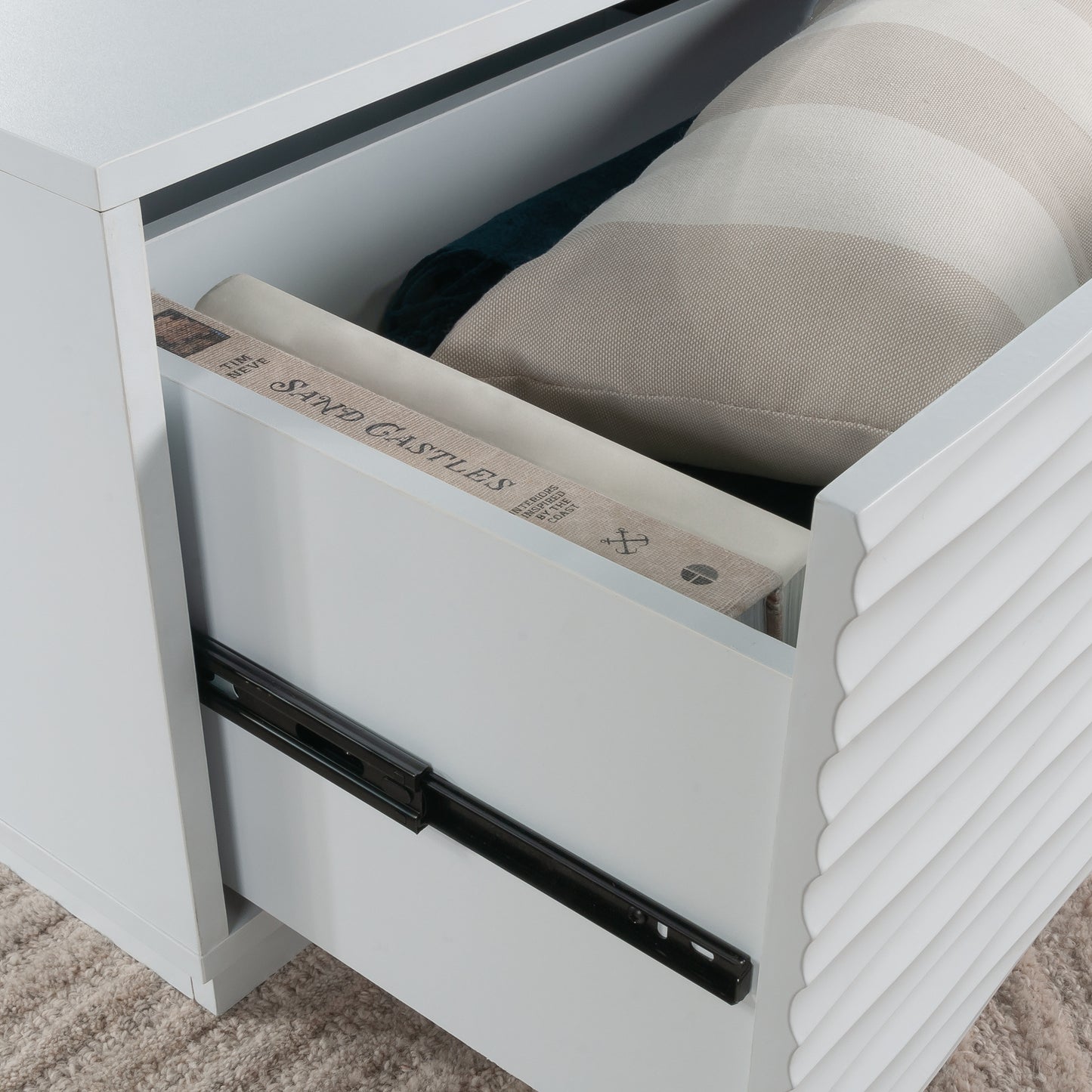 White Coastal Coffee Table with Drawers - 30" Square