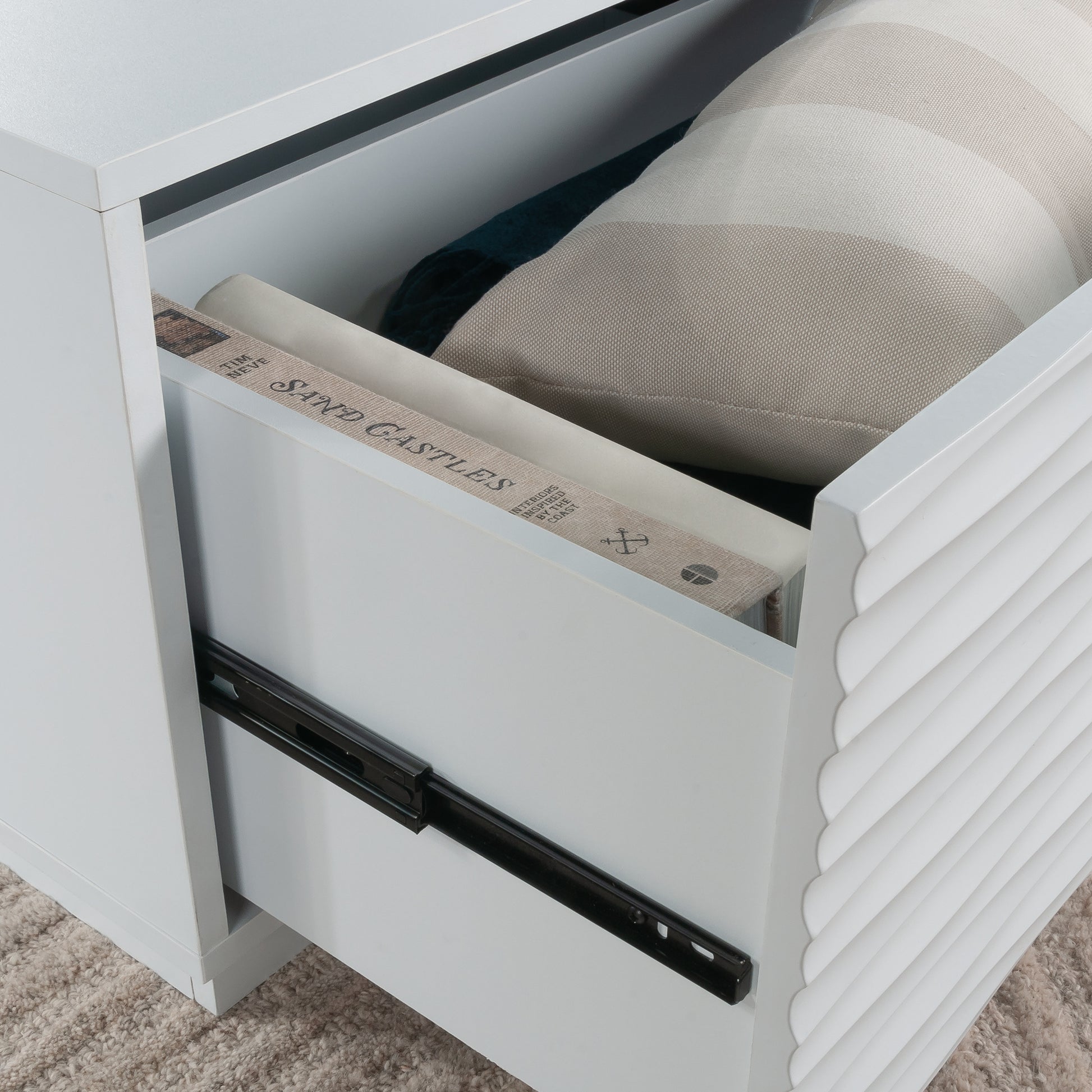 White Coastal Coffee Table with Drawers - 30" Square