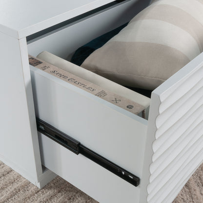 White Coastal Coffee Table with Drawers - 30" Square
