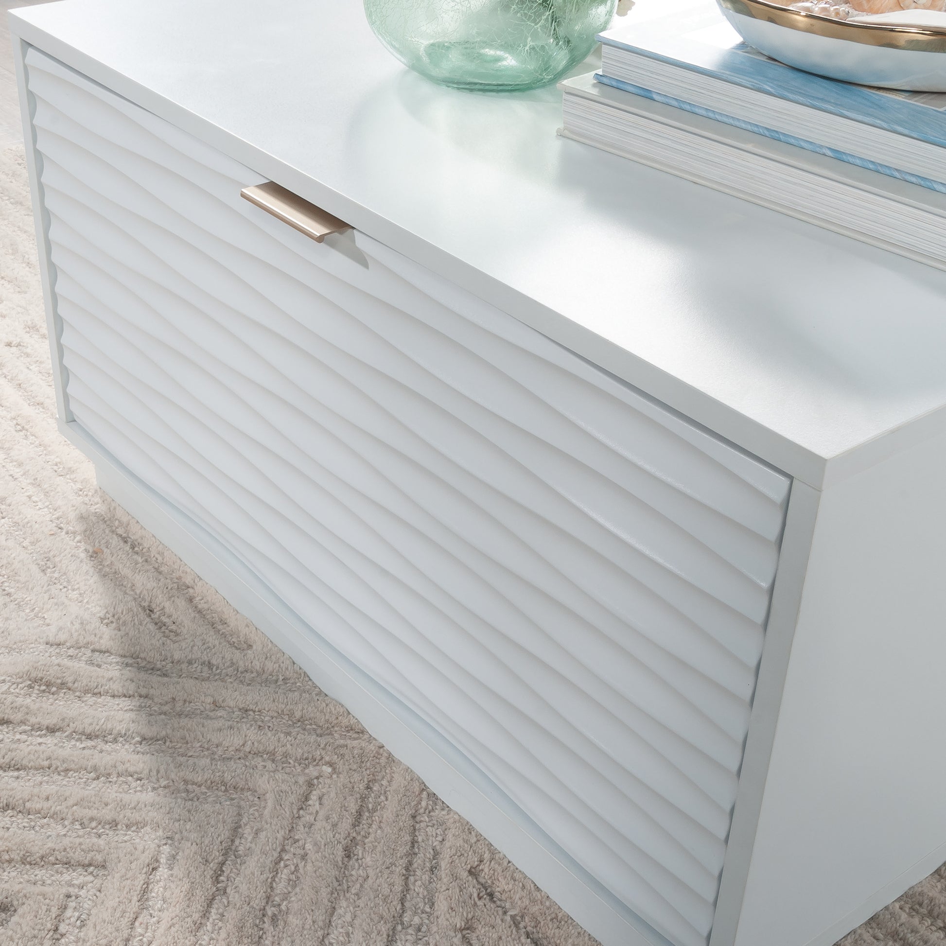 White Coastal Coffee Table with Drawers - 30" Square