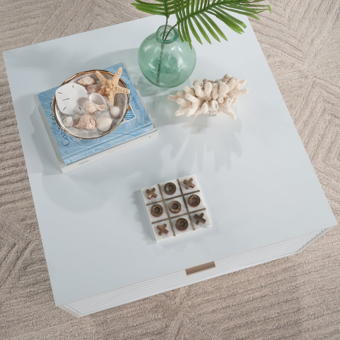 White Coastal Coffee Table with Drawers - 30" Square
