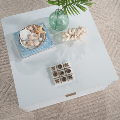 White Coastal Coffee Table with Drawers - 30" Square