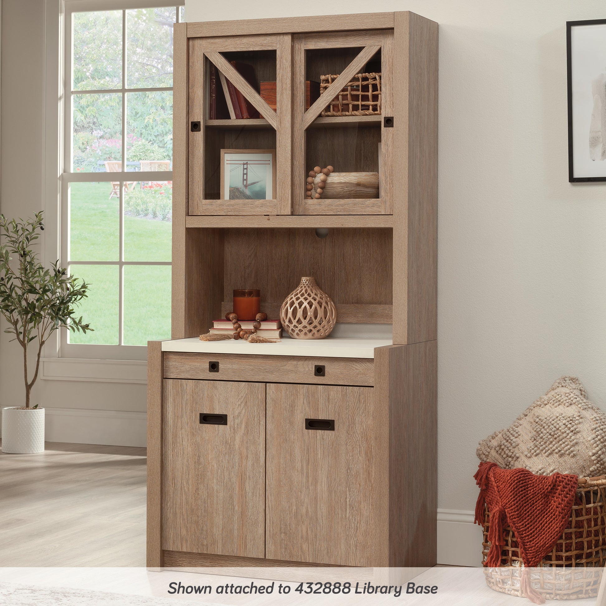 Brown Wooden Library Hutch with 2 Shelves