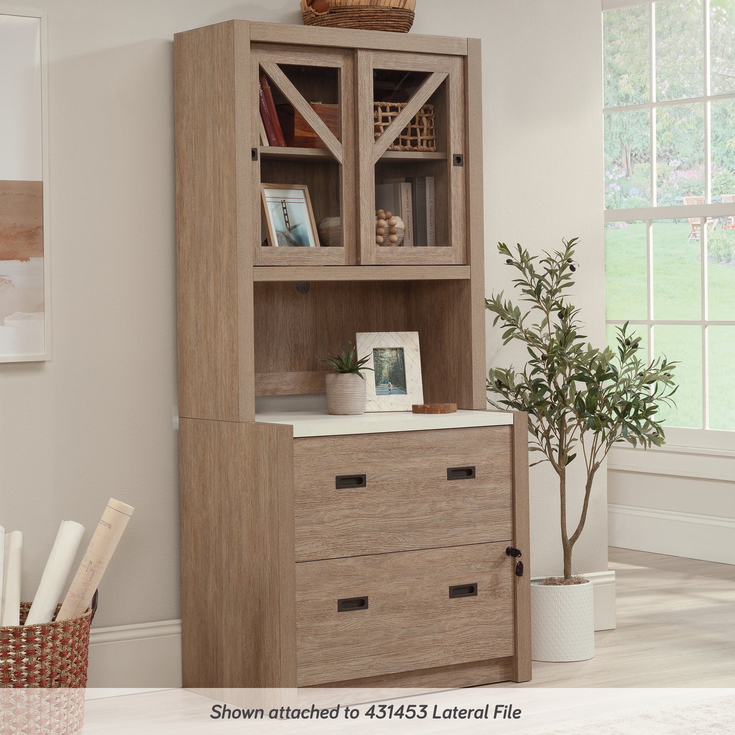 Brown Wooden Library Hutch with 2 Shelves