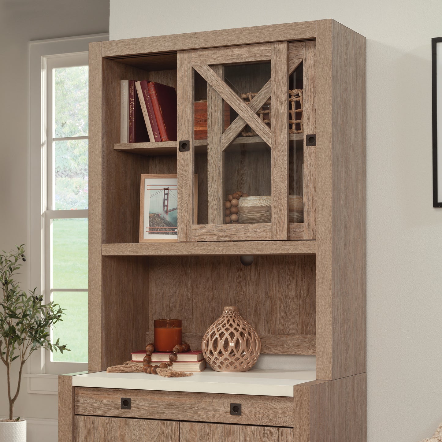 Brown Wooden Library Hutch with 2 Shelves