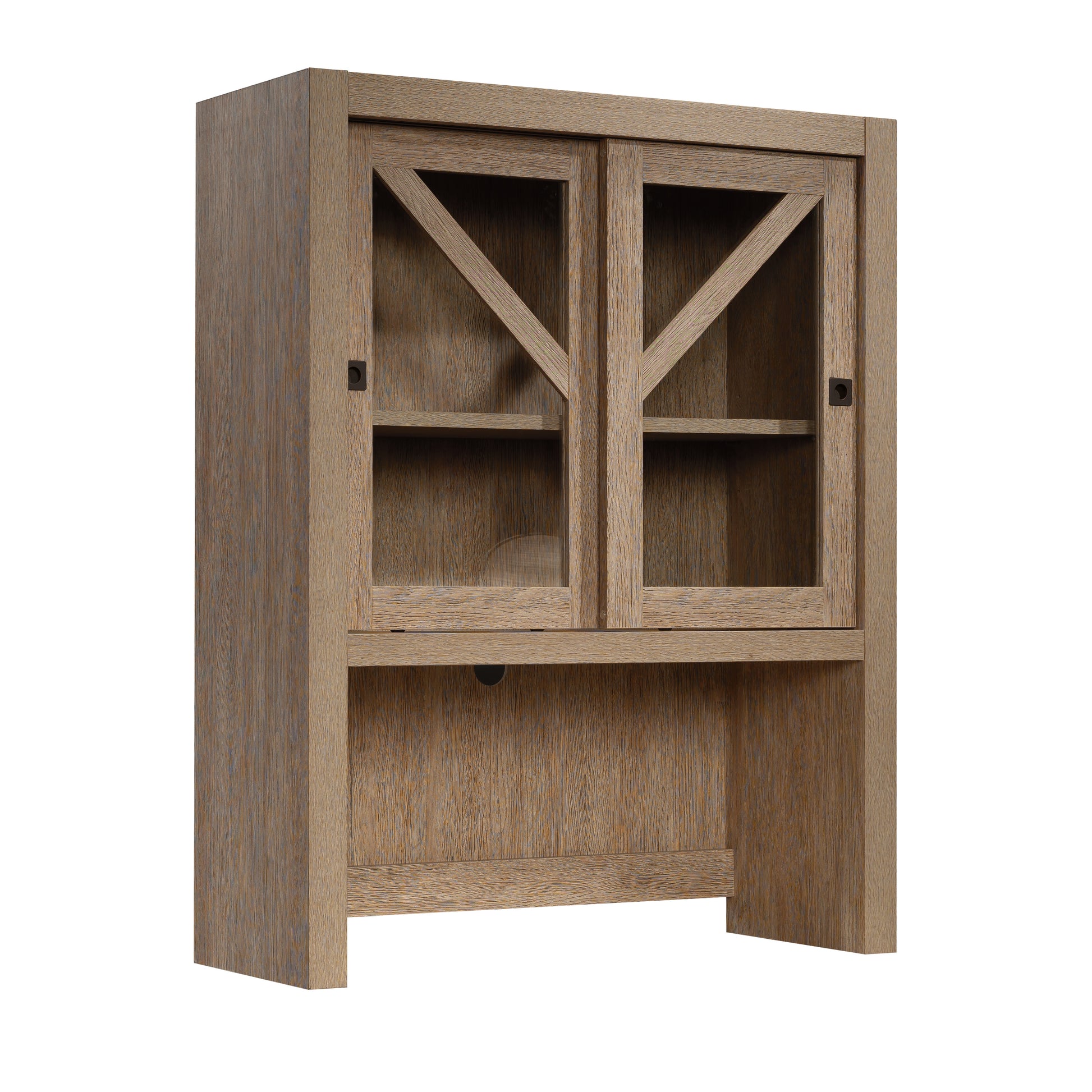 Farmhouse Library Hutch with Glass Doors, Brown finish