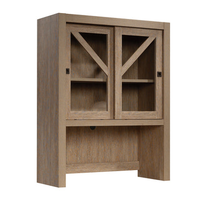 Farmhouse Library Hutch with Glass Doors, Brown finish