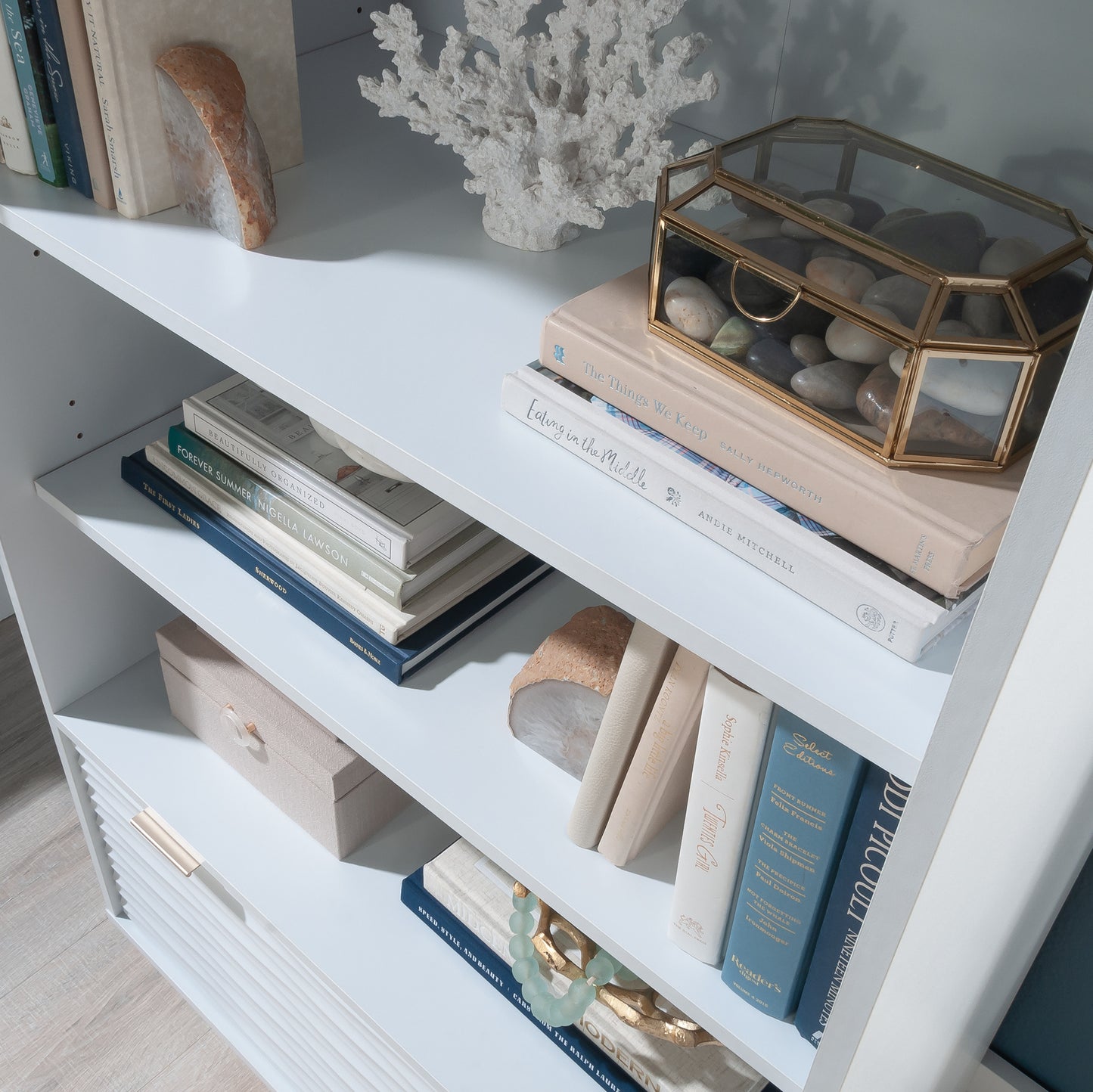 Coastal Bookcase With Lower Drawer, White finish - Storage & Display Shelving
