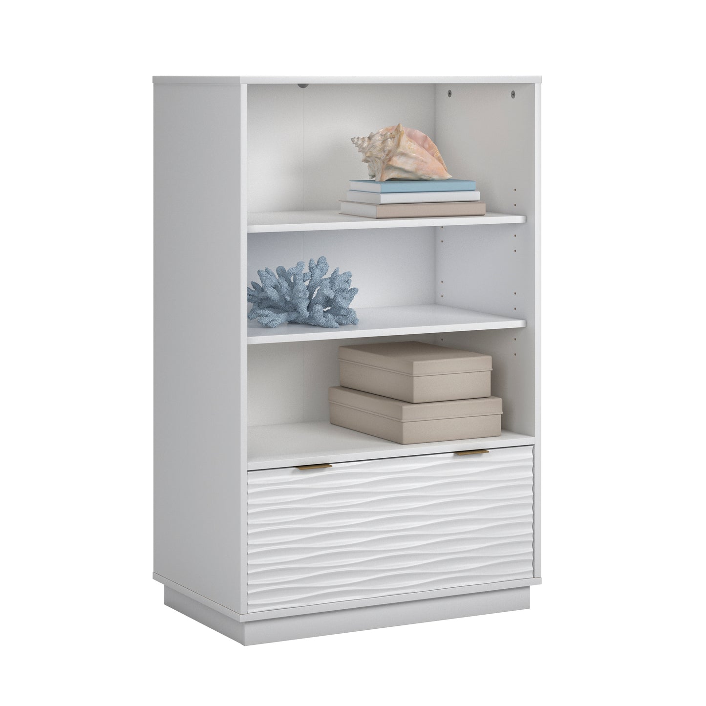 Coastal Bookcase With Lower Drawer, White finish - Storage & Display Shelving