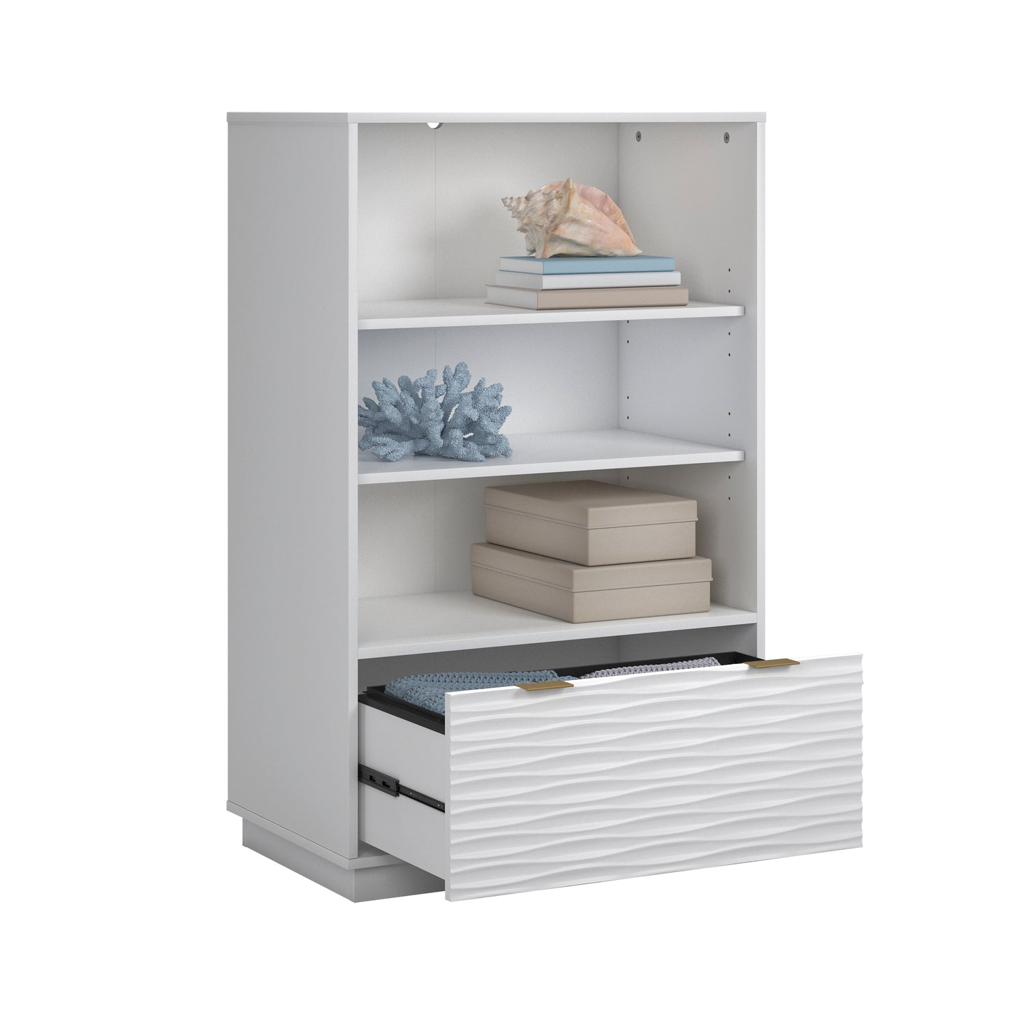 Coastal Bookcase With Lower Drawer, White finish - Storage & Display Shelving