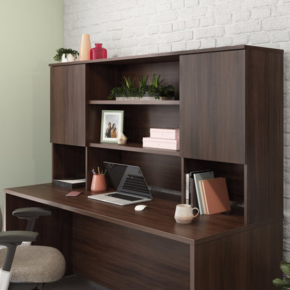 6 Shelf Brown Office Hutch - Adjustable Shelves