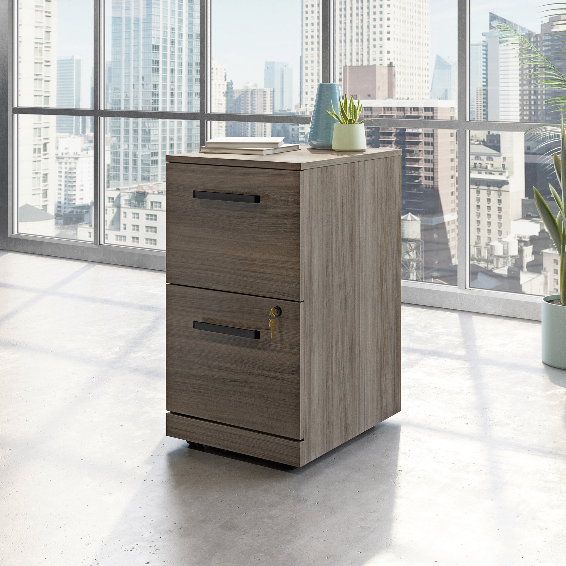 Brown Mobile File Pedestal - 2 Drawer Office Cabinet for Home Office
