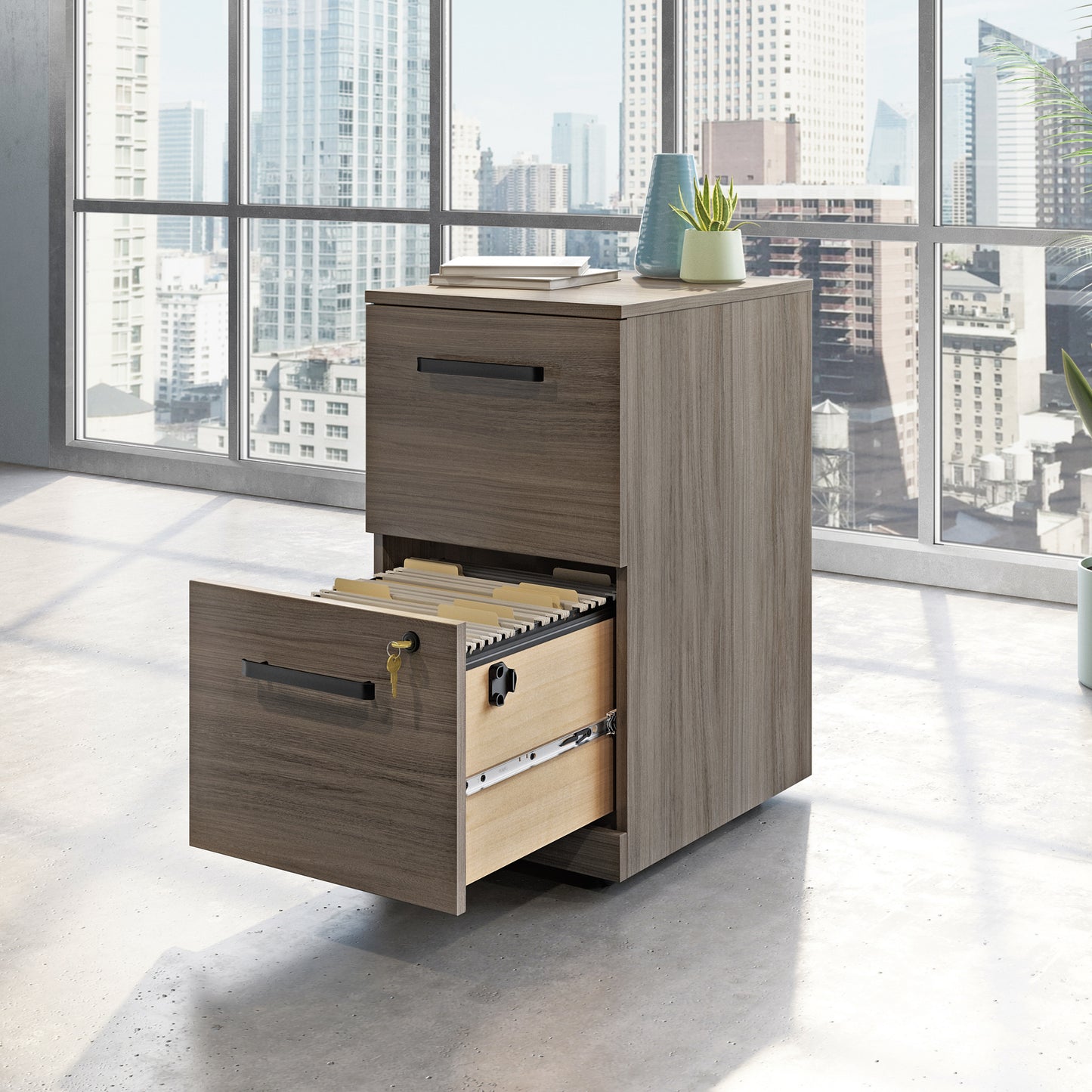 Brown Mobile File Pedestal - 2 Drawer Office Cabinet for Home Office