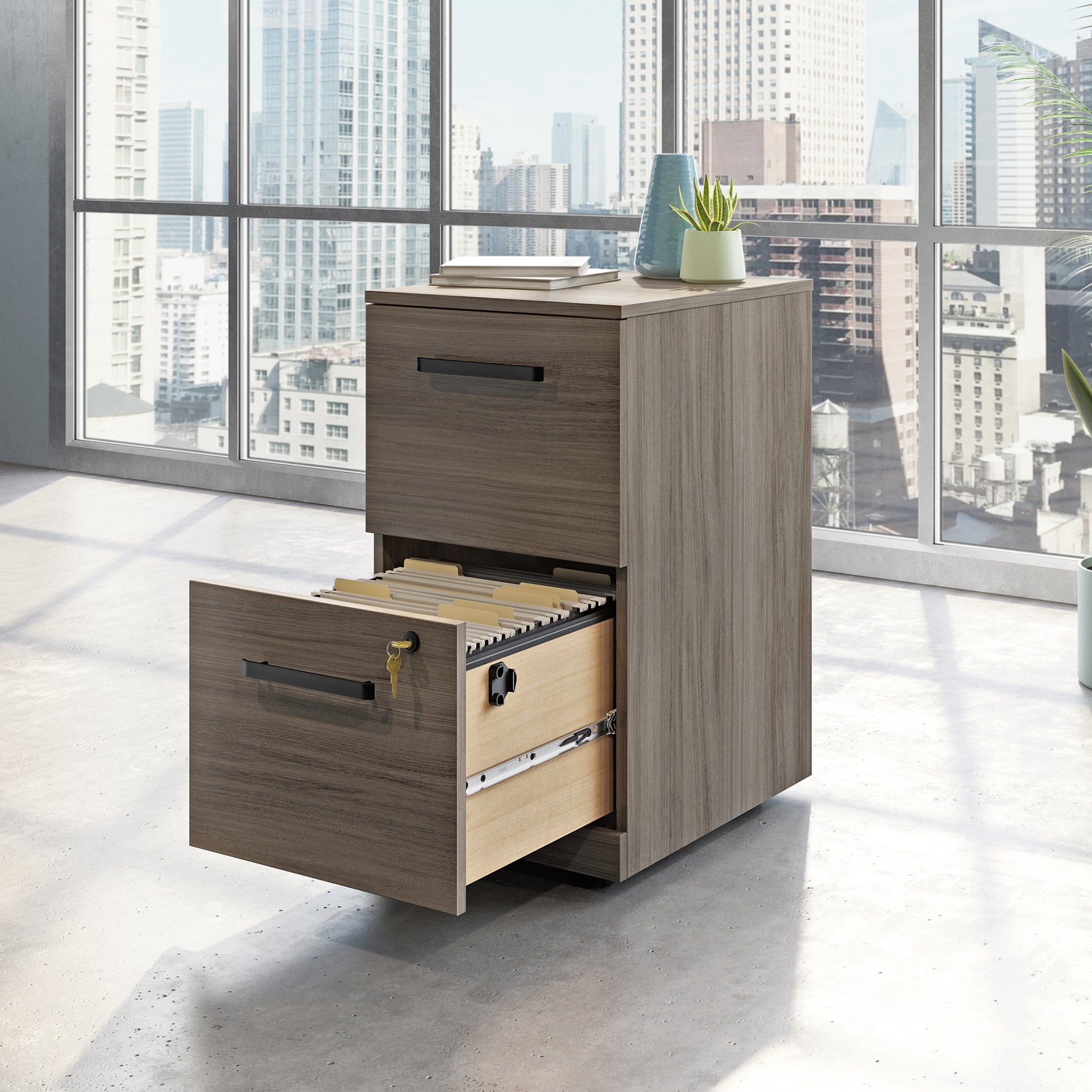 Brown Mobile File Pedestal - 2 Drawer Office Cabinet for Home Office