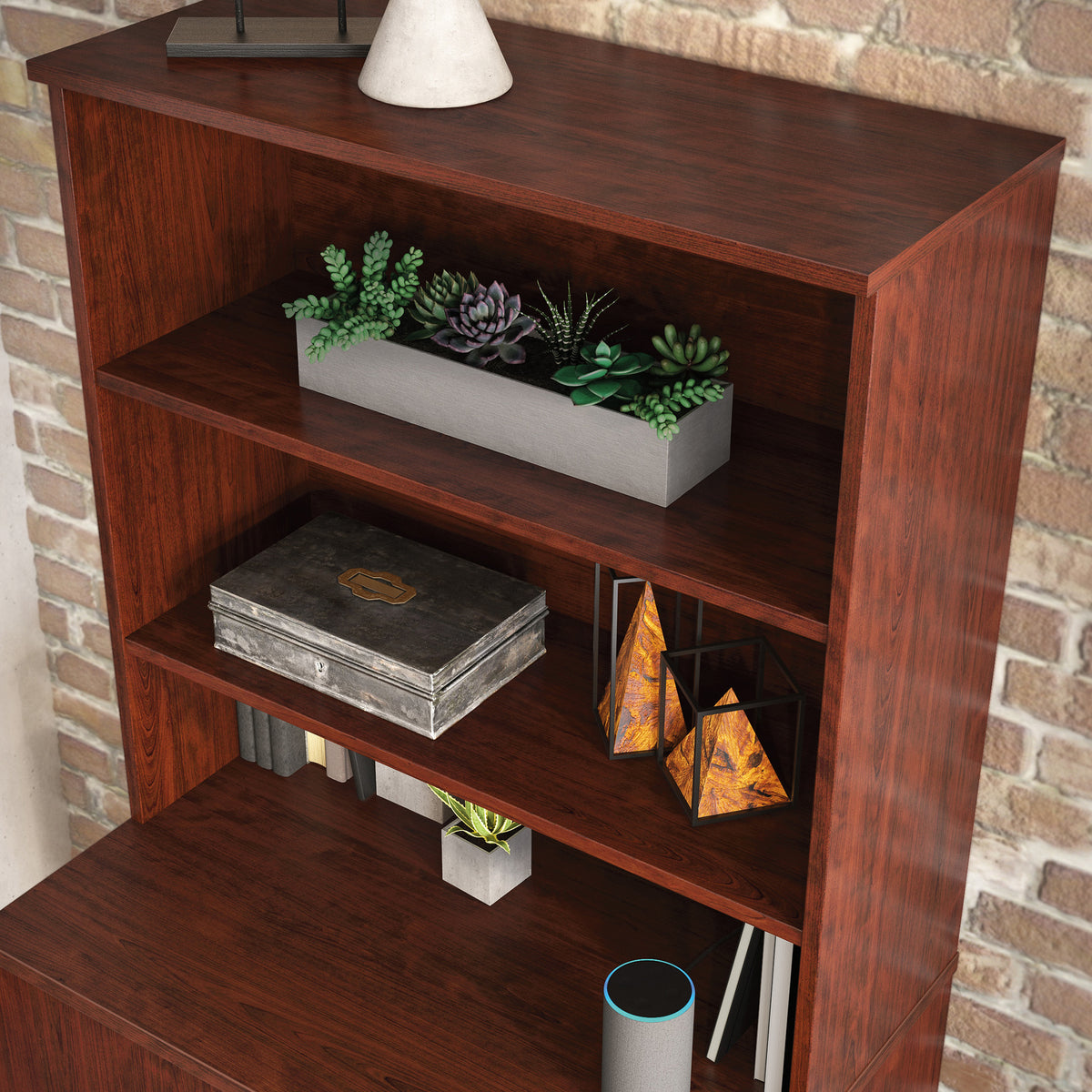 Red 3-Shelf Library Hutch for Office Storage