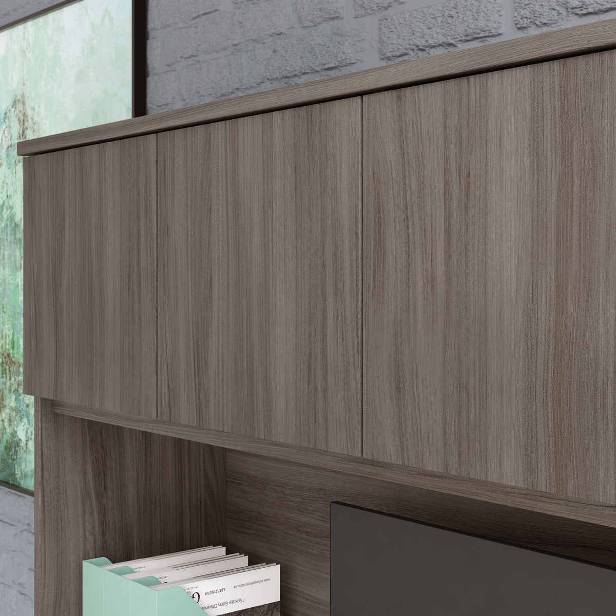 Brown Hutch with Adjustable Shelves - Office Storage