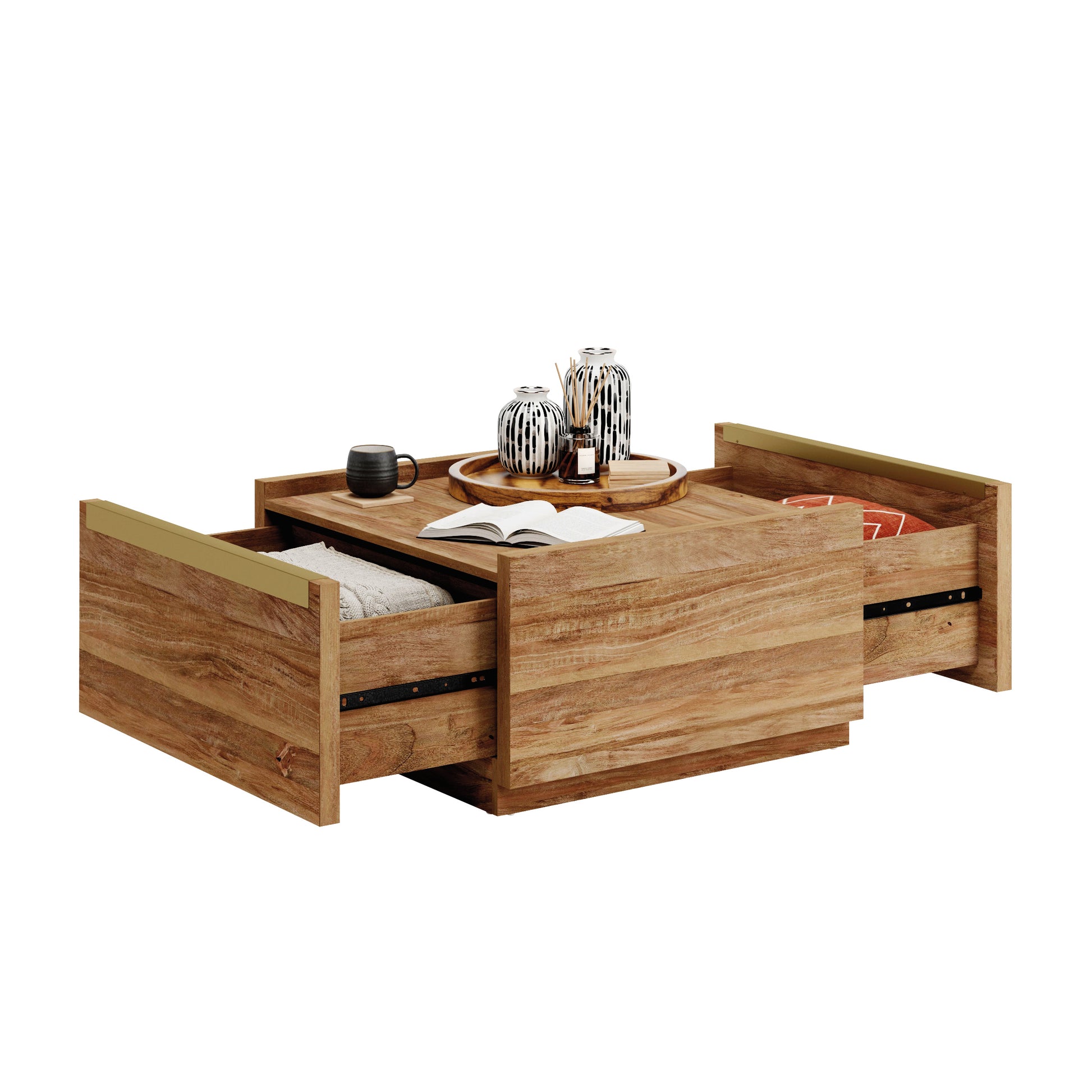 Brown Rectangular Coffee Table with Storage Drawers