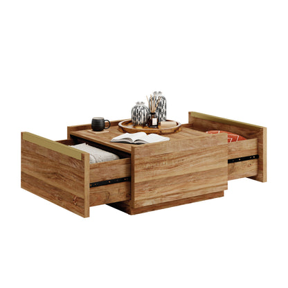 Brown Rectangular Coffee Table with Storage Drawers