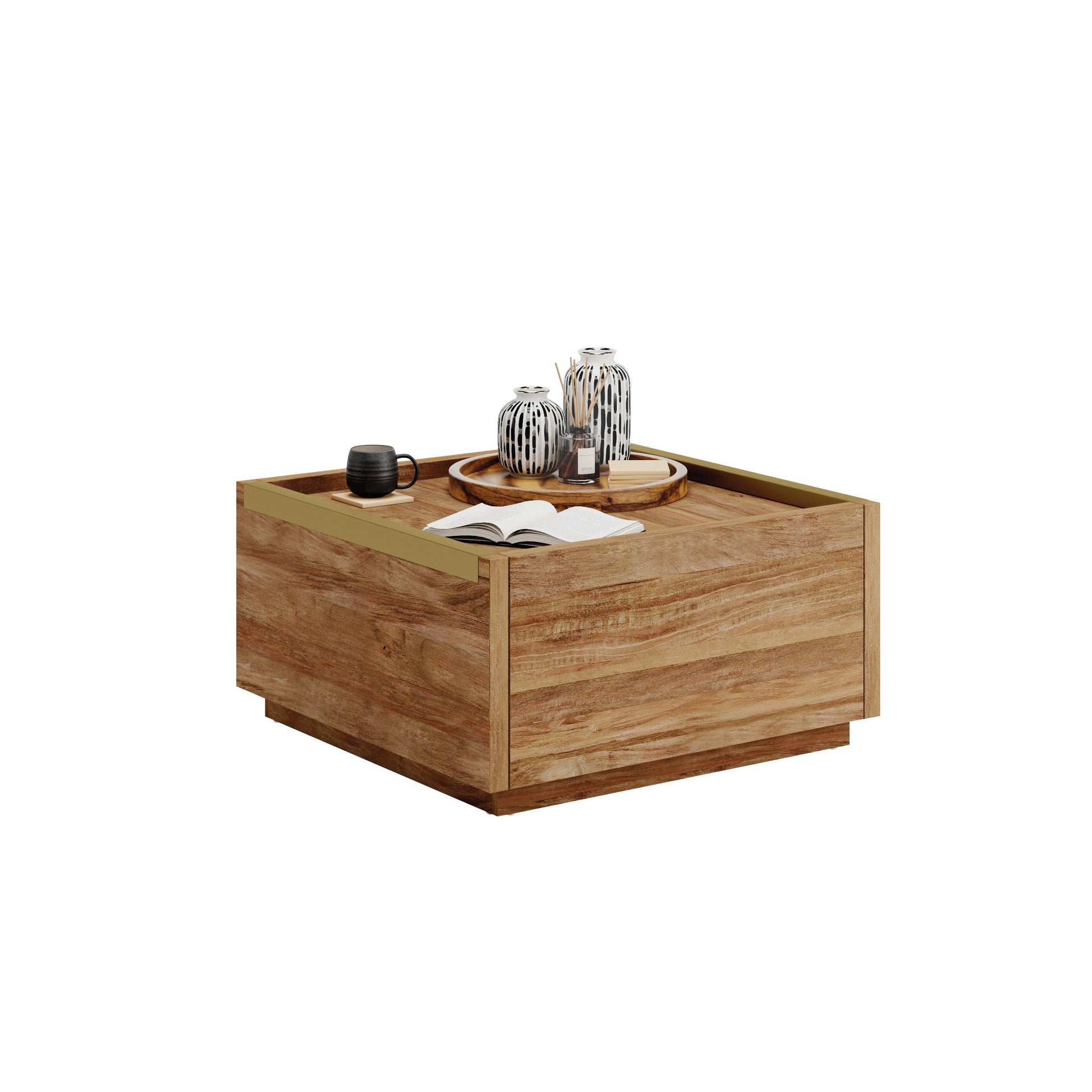 Brown Rectangular Coffee Table with Storage Drawers