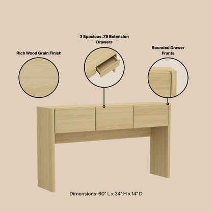 60" Oak Console Table - Entryway Storage Table