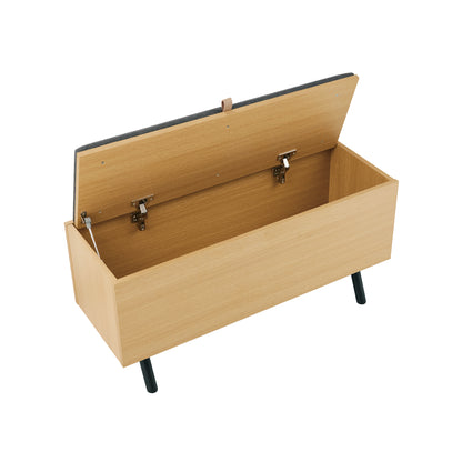 Light Oak Metal Storage Bench - 35.8" Entryway Bench