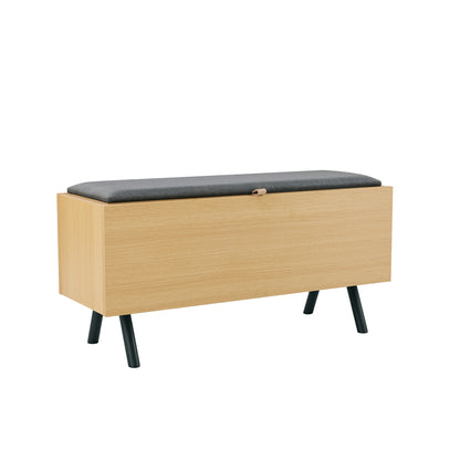Light Oak Metal Storage Bench - 35.8" Entryway Bench