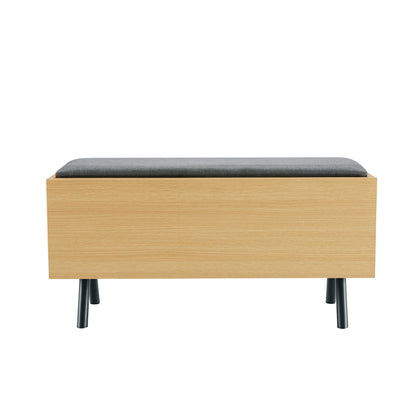 Light Oak Metal Storage Bench - 35.8" Entryway Bench