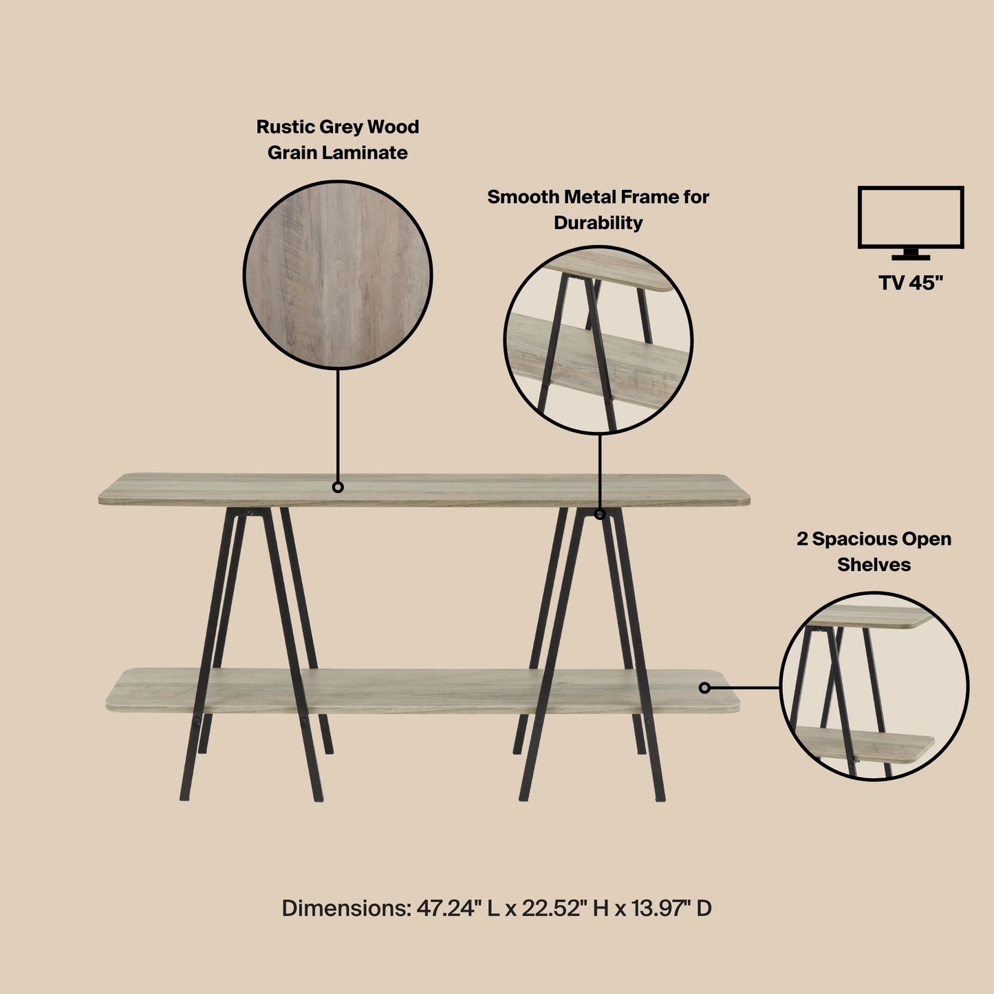 Grey MDF Console Table - Display & Storage