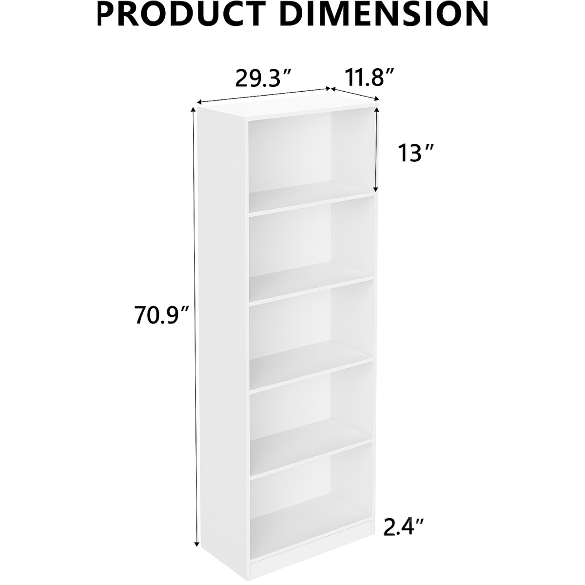 5-Tier White Bookshelf - Maximize Storage & Display