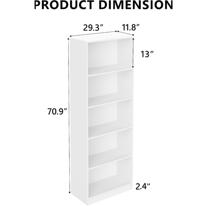 5-Tier White Bookshelf - Maximize Storage & Display